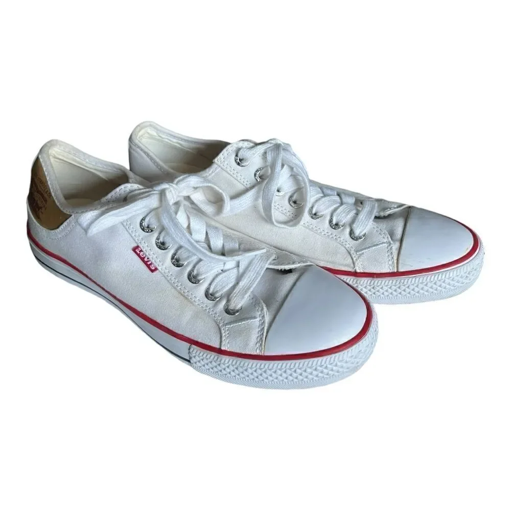Levi’s White Sneakers Converse-Style with Leather Heel Patch Sz: 9 Mens